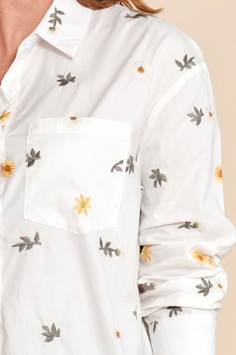 Camisa Algodón Flores Bordadas