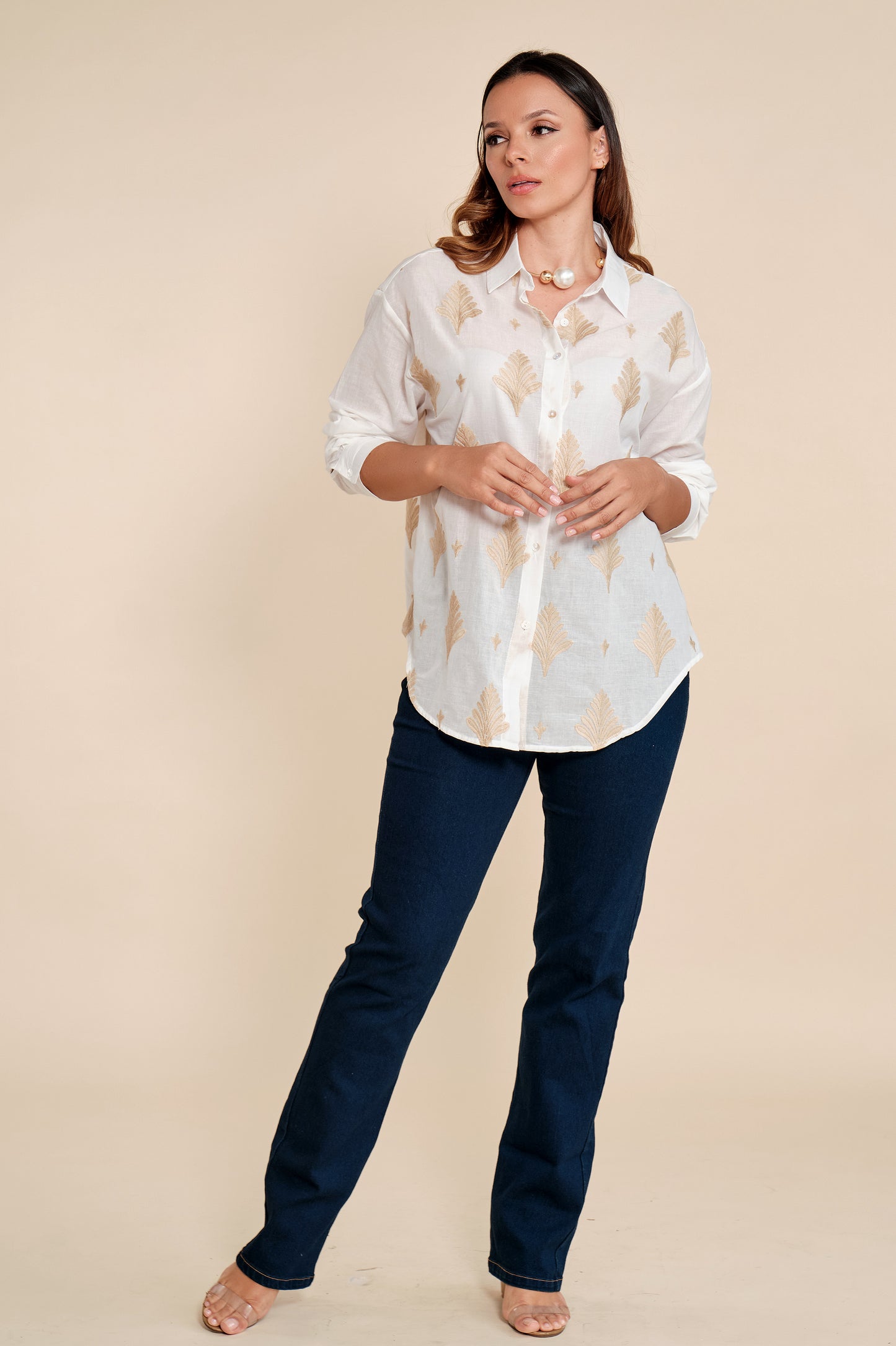 Camisa Bordado Floral Dorado
