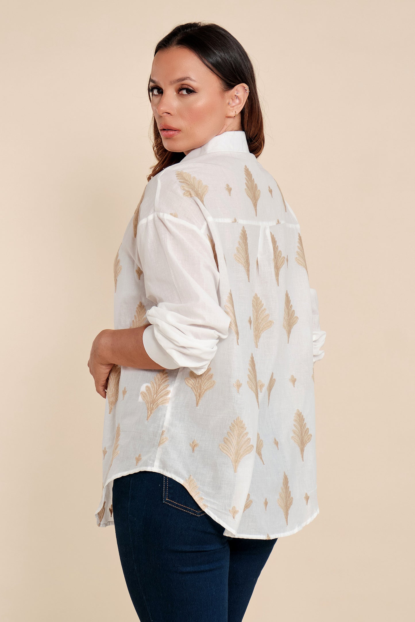 Camisa Bordado Floral Dorado