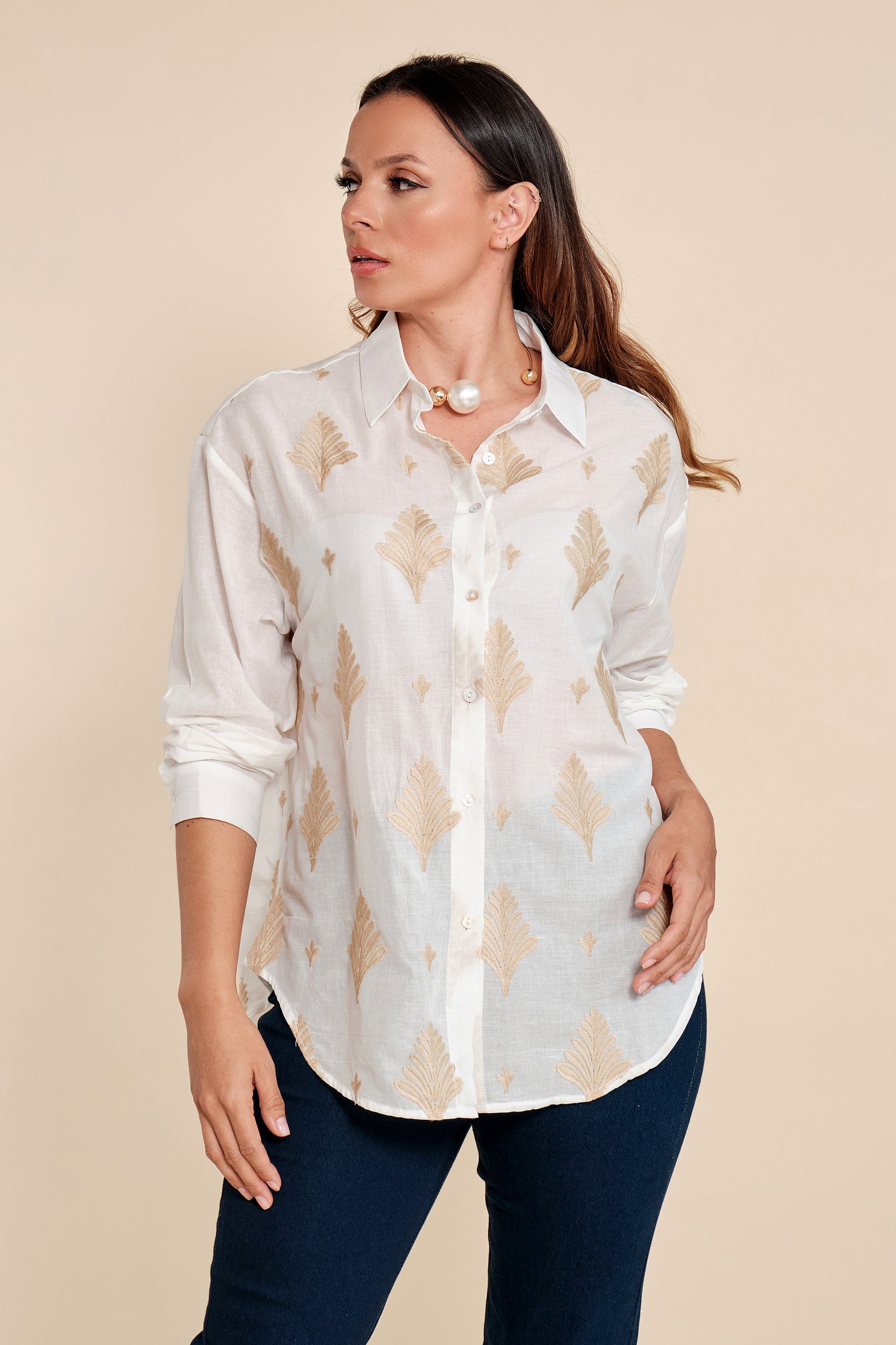 Camisa Bordado Floral Dorado