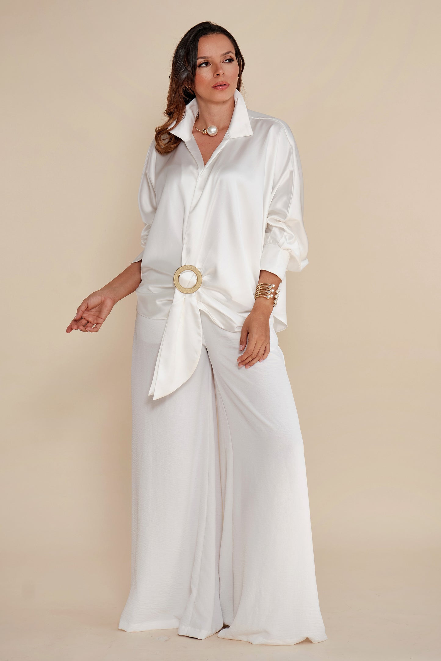 Blusa Camisa Y Hebilla Blanca