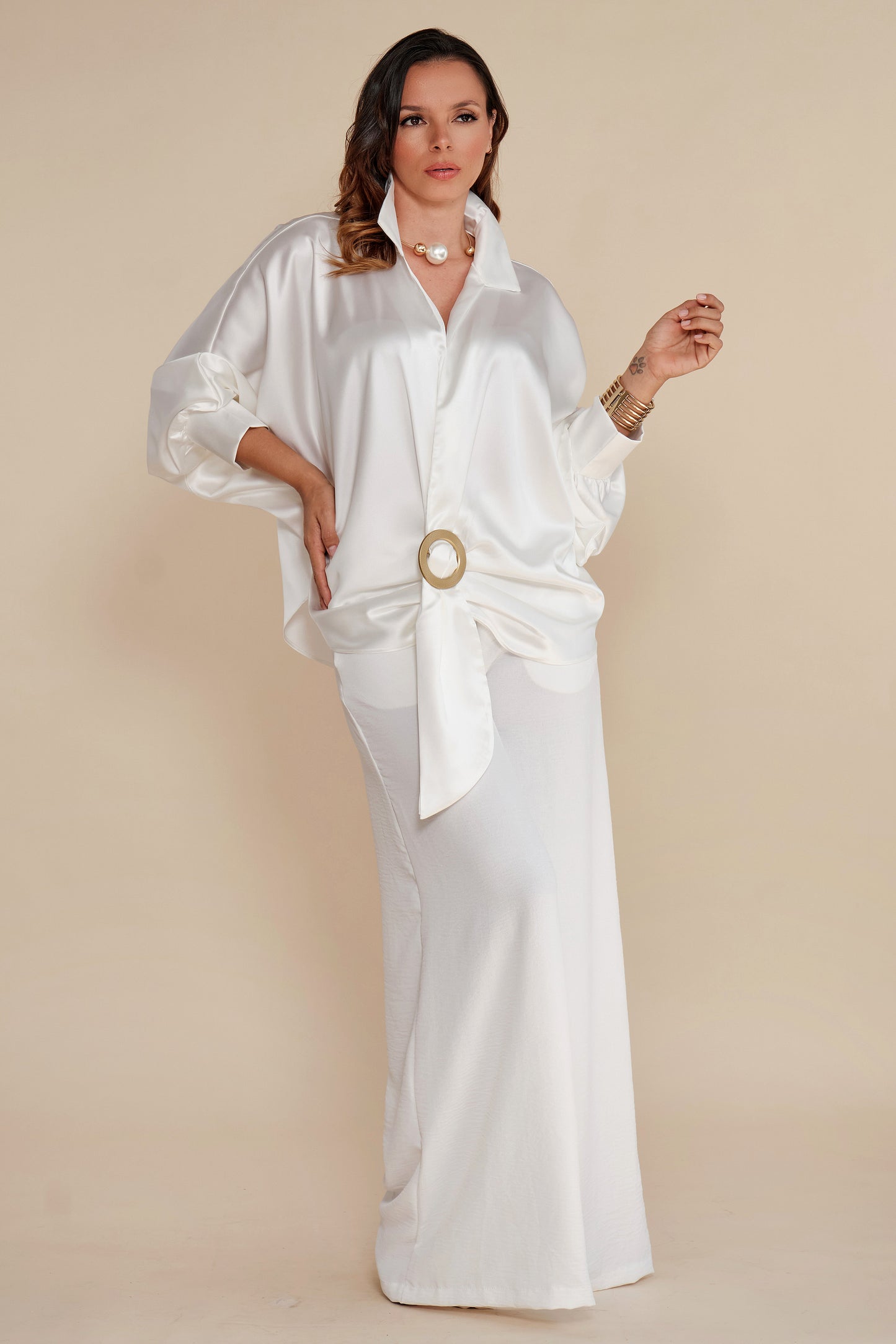 Blusa Camisa Y Hebilla Blanca