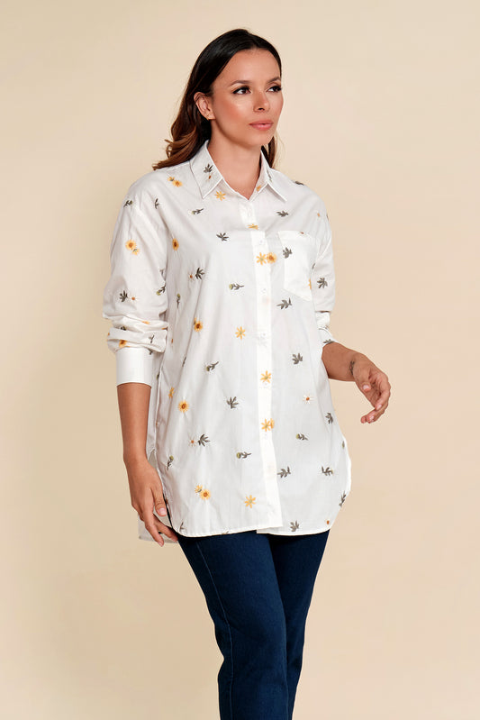 Camisa Algodón Flores Bordadas