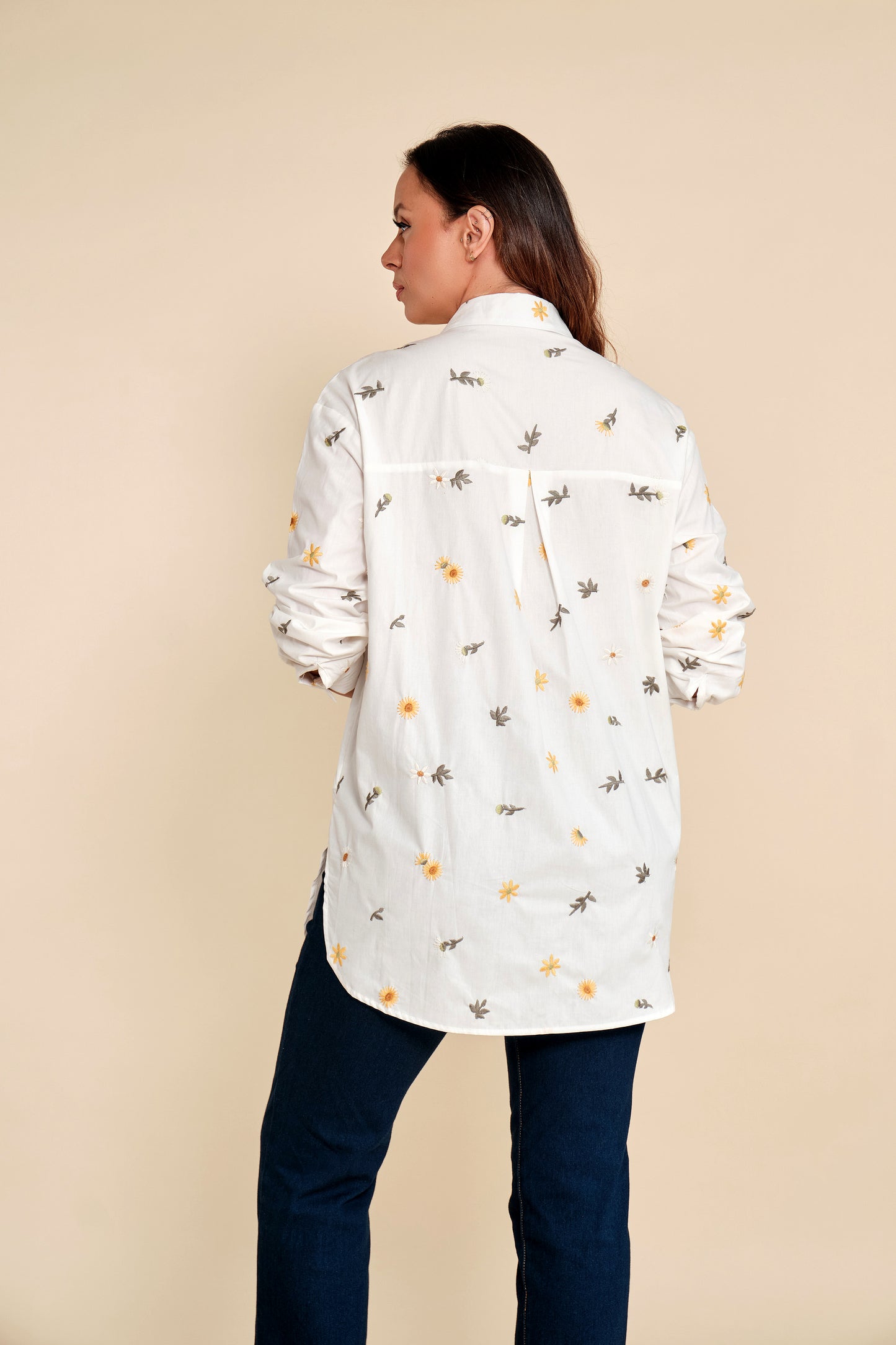 Camisa Algodón Flores Bordadas