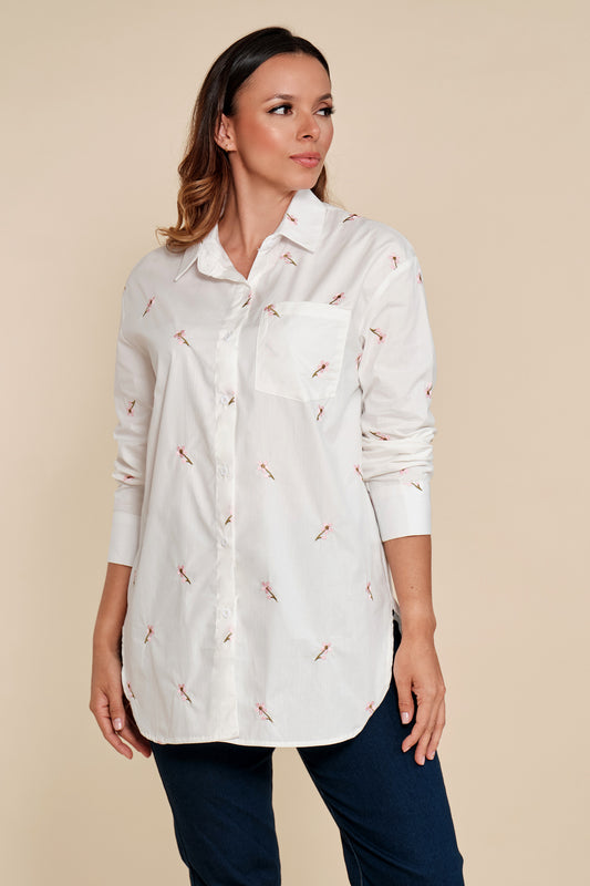Camisa Algodón Flores Bordadas Pink