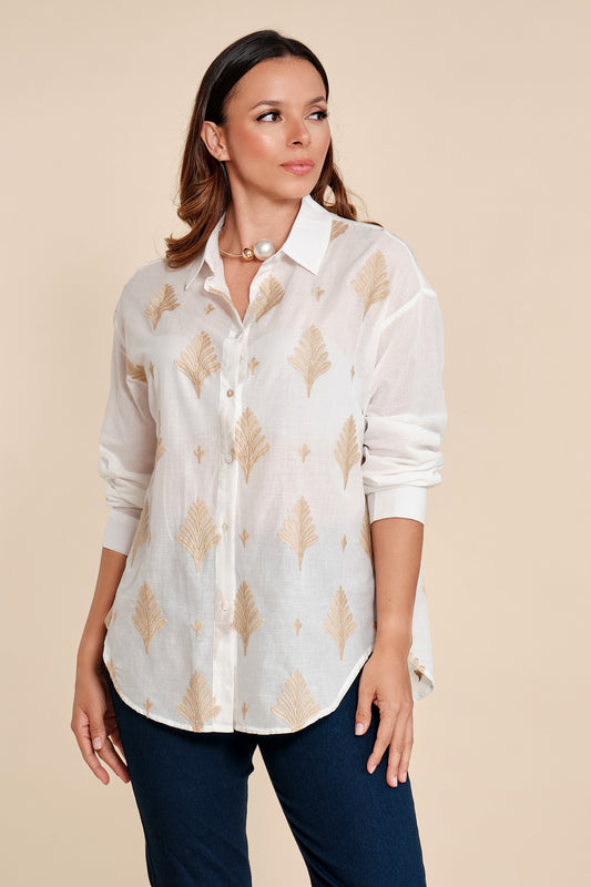 Camisa Bordado Floral Dorado