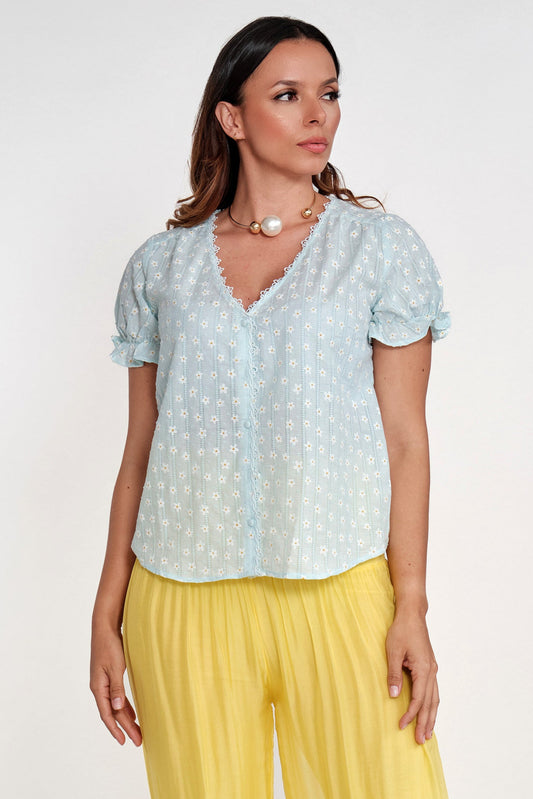 Blusa Algodón Detalle en Cuello