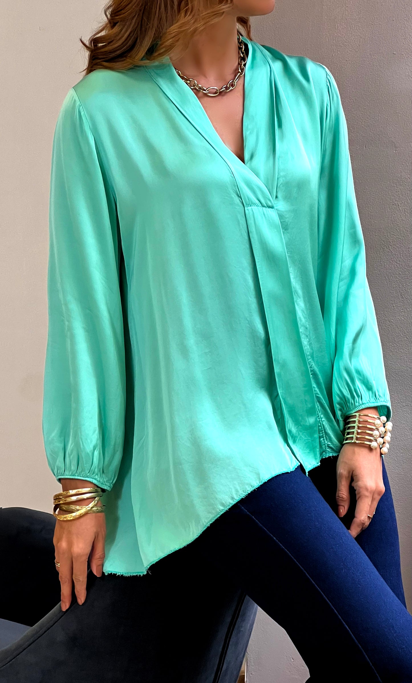 Blusa Seda Italiana Verde